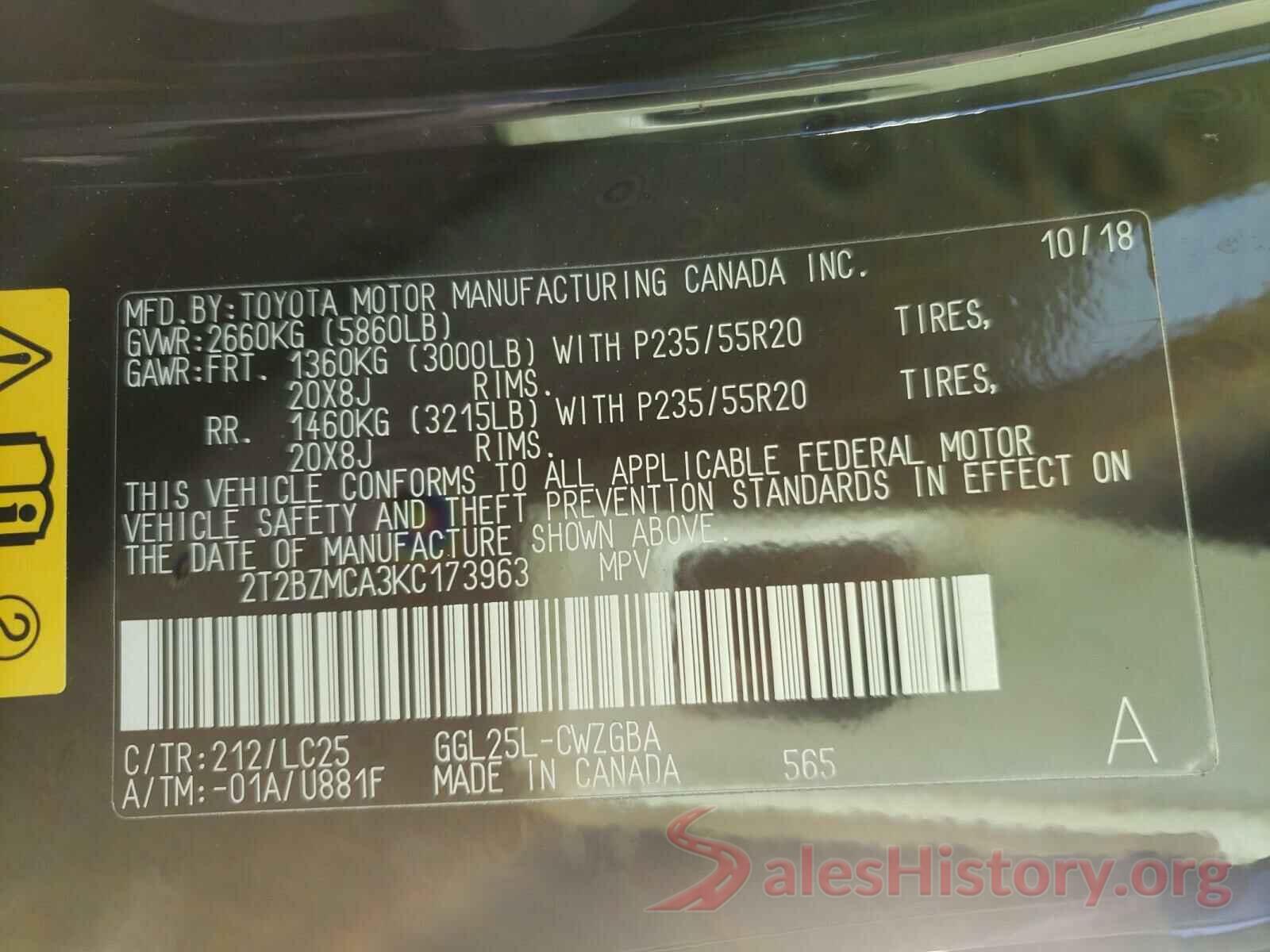 2T2BZMCA3KC173963 2019 LEXUS RX350