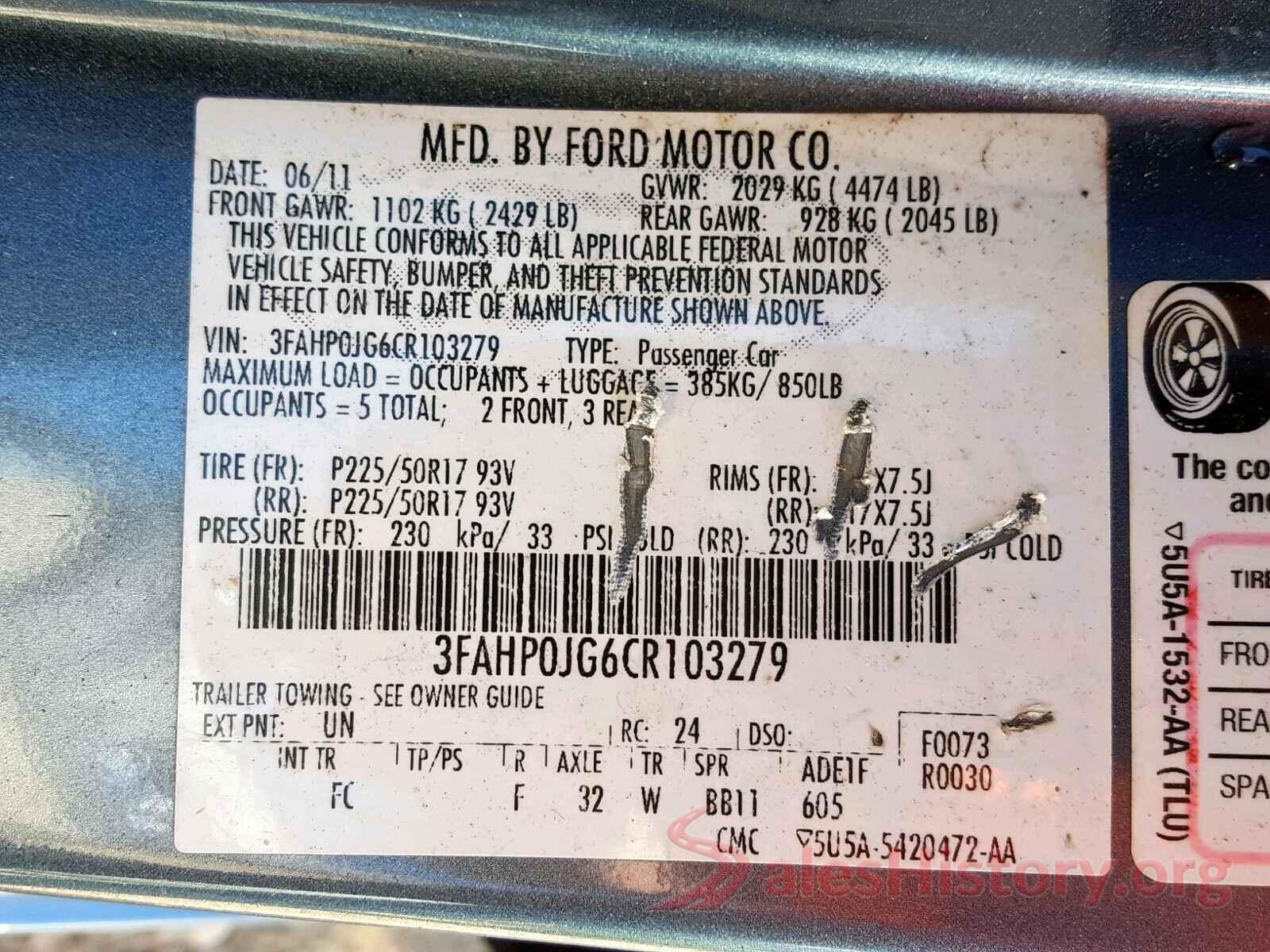 1FA6P8CF5L5122919 2012 FORD FUSION SEL