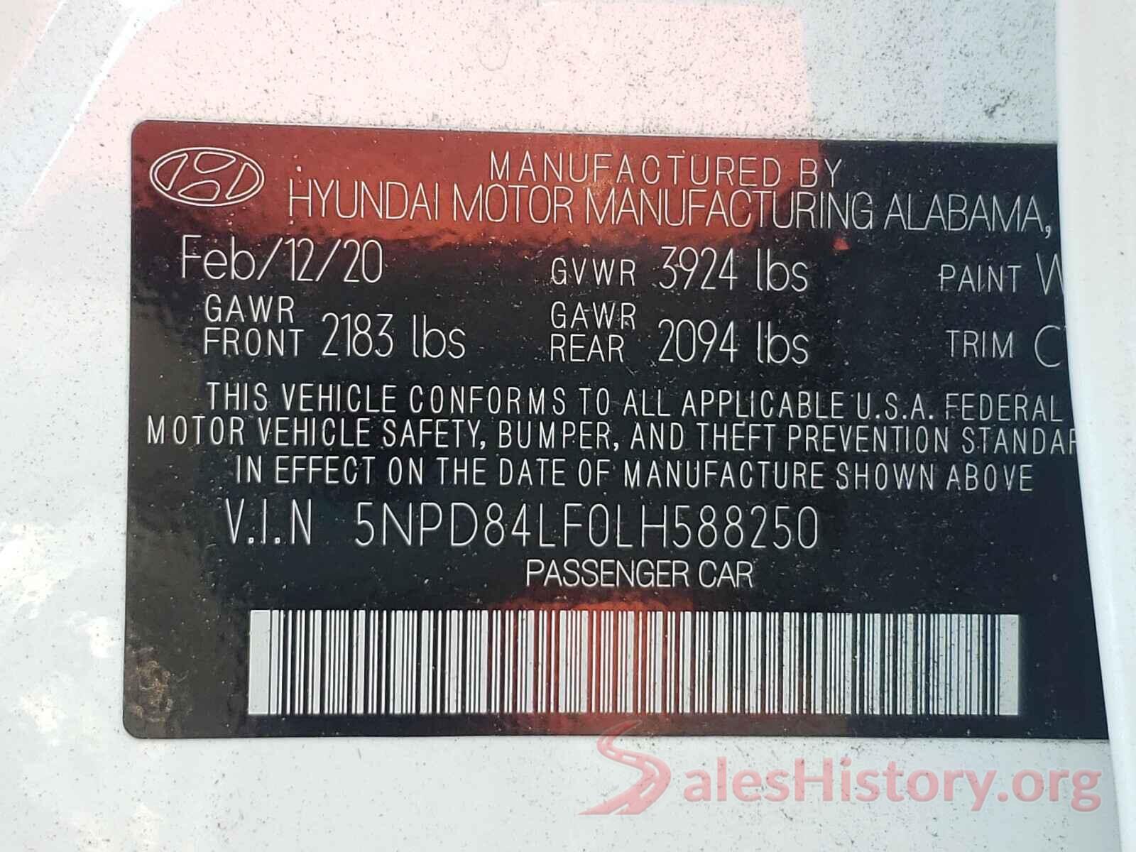 5NPD84LF0LH588250 2020 HYUNDAI ELANTRA