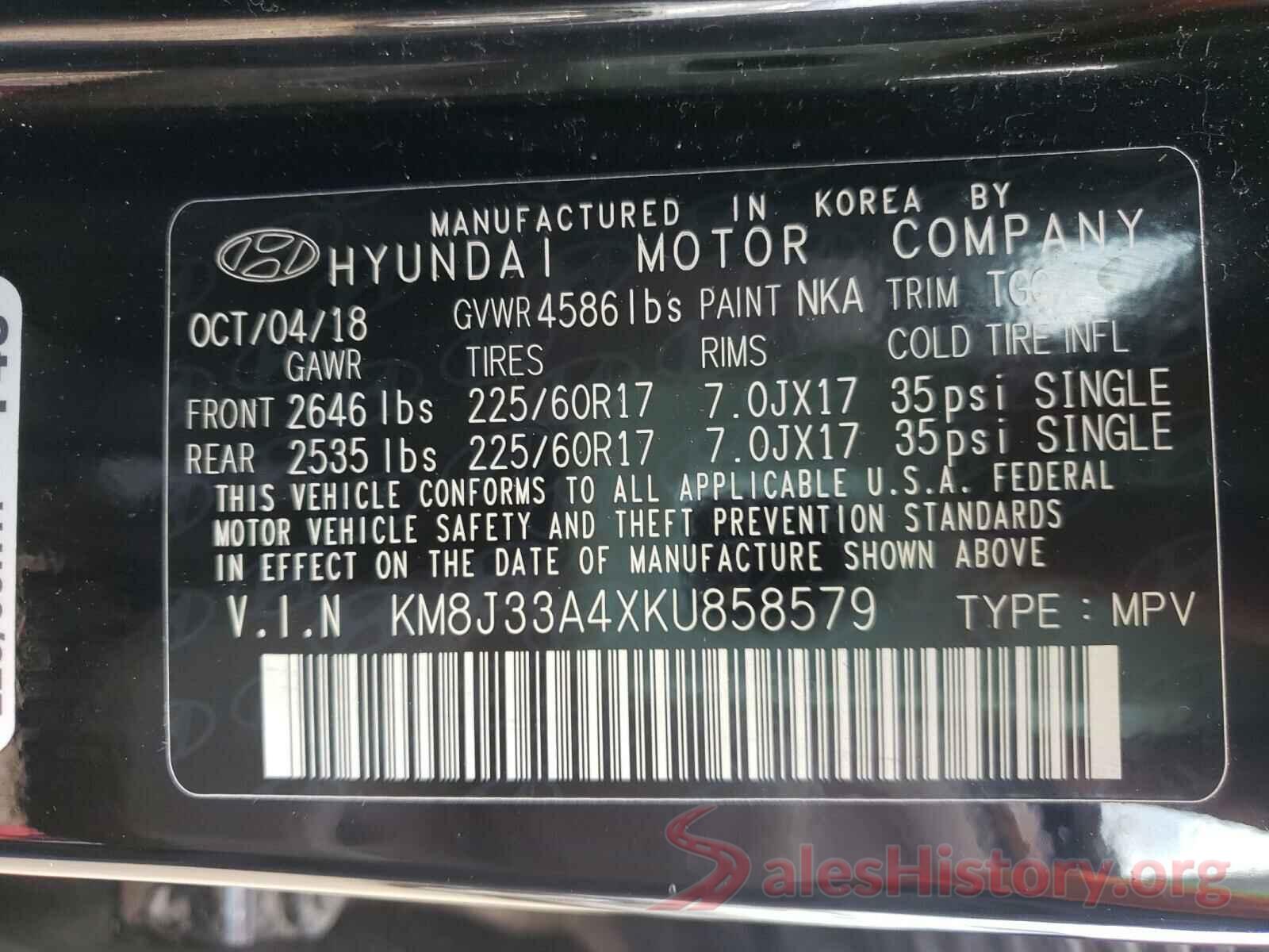 KM8J33A4XKU858579 2019 HYUNDAI TUCSON