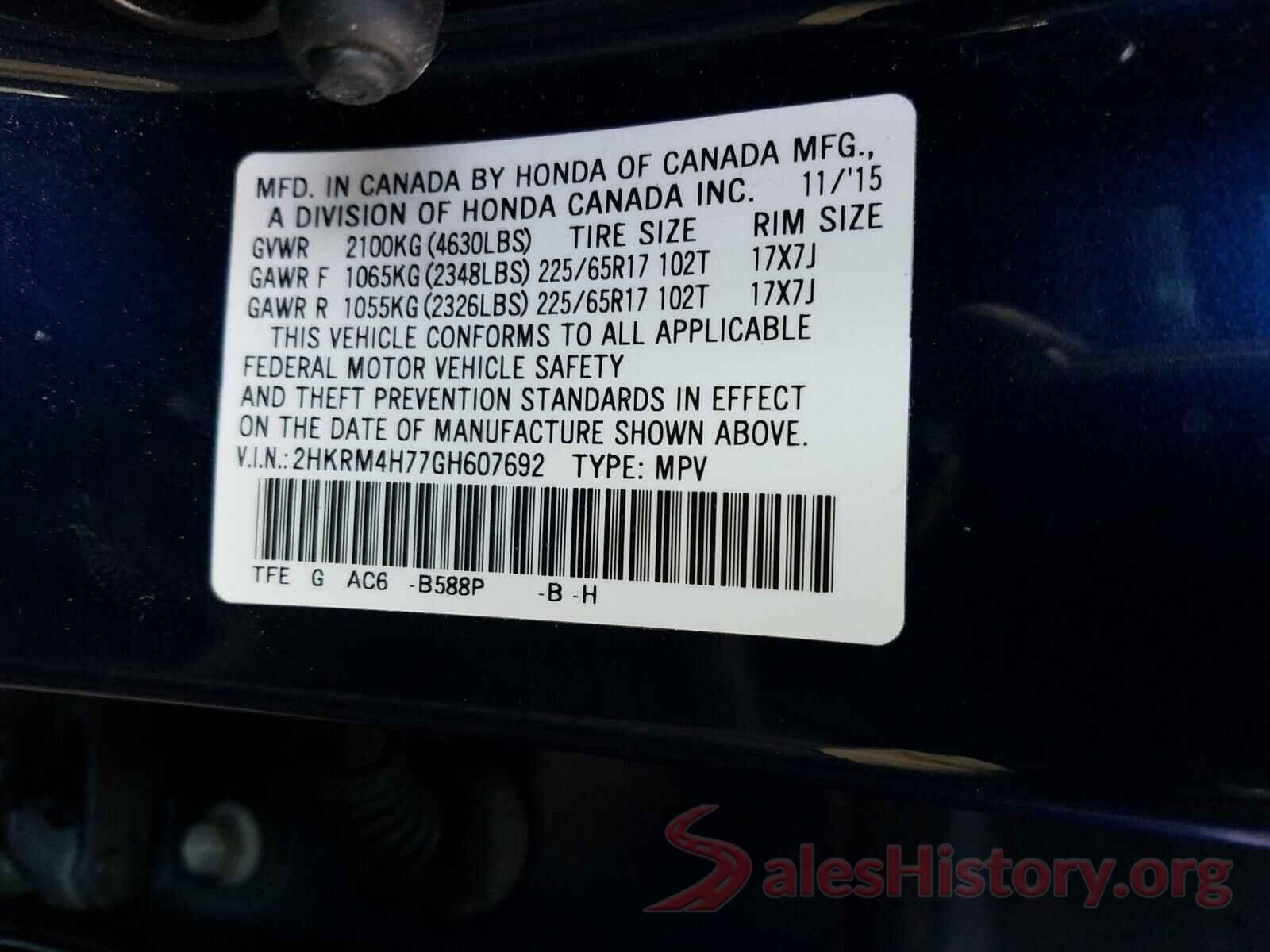 2HKRM4H77GH607692 2016 HONDA CRV