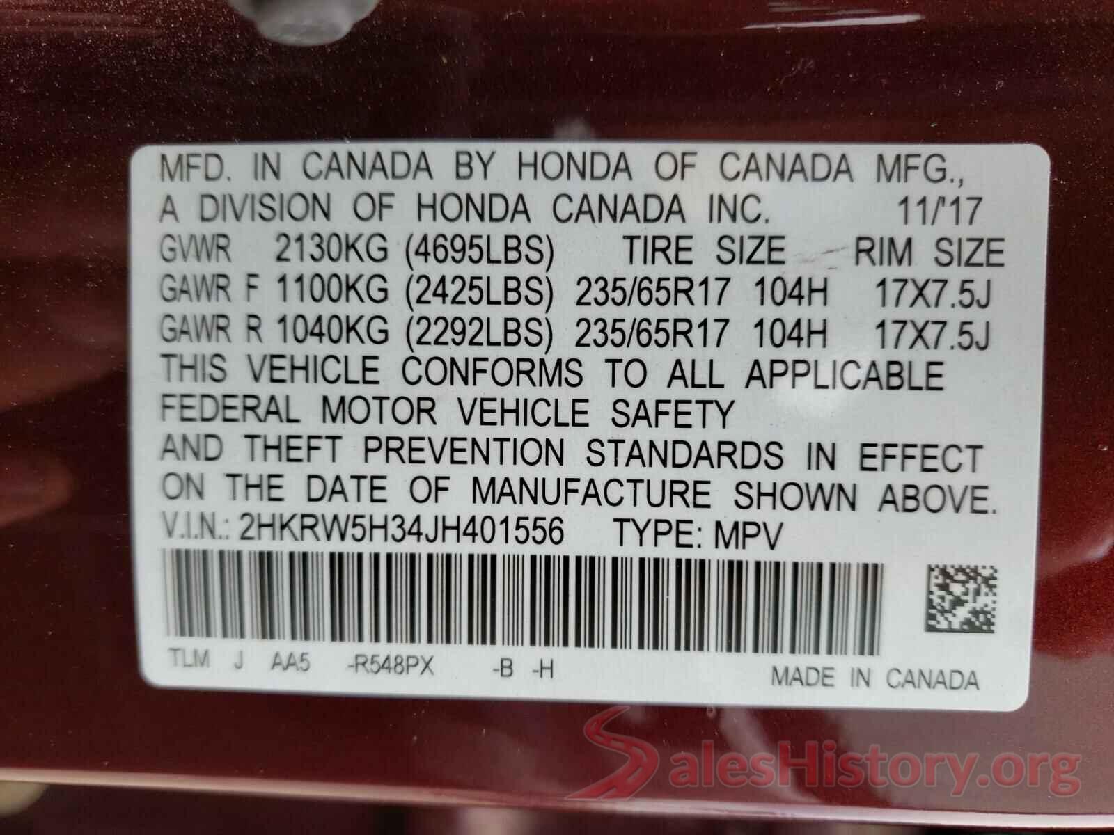 2HKRW5H34JH401556 2018 HONDA CRV