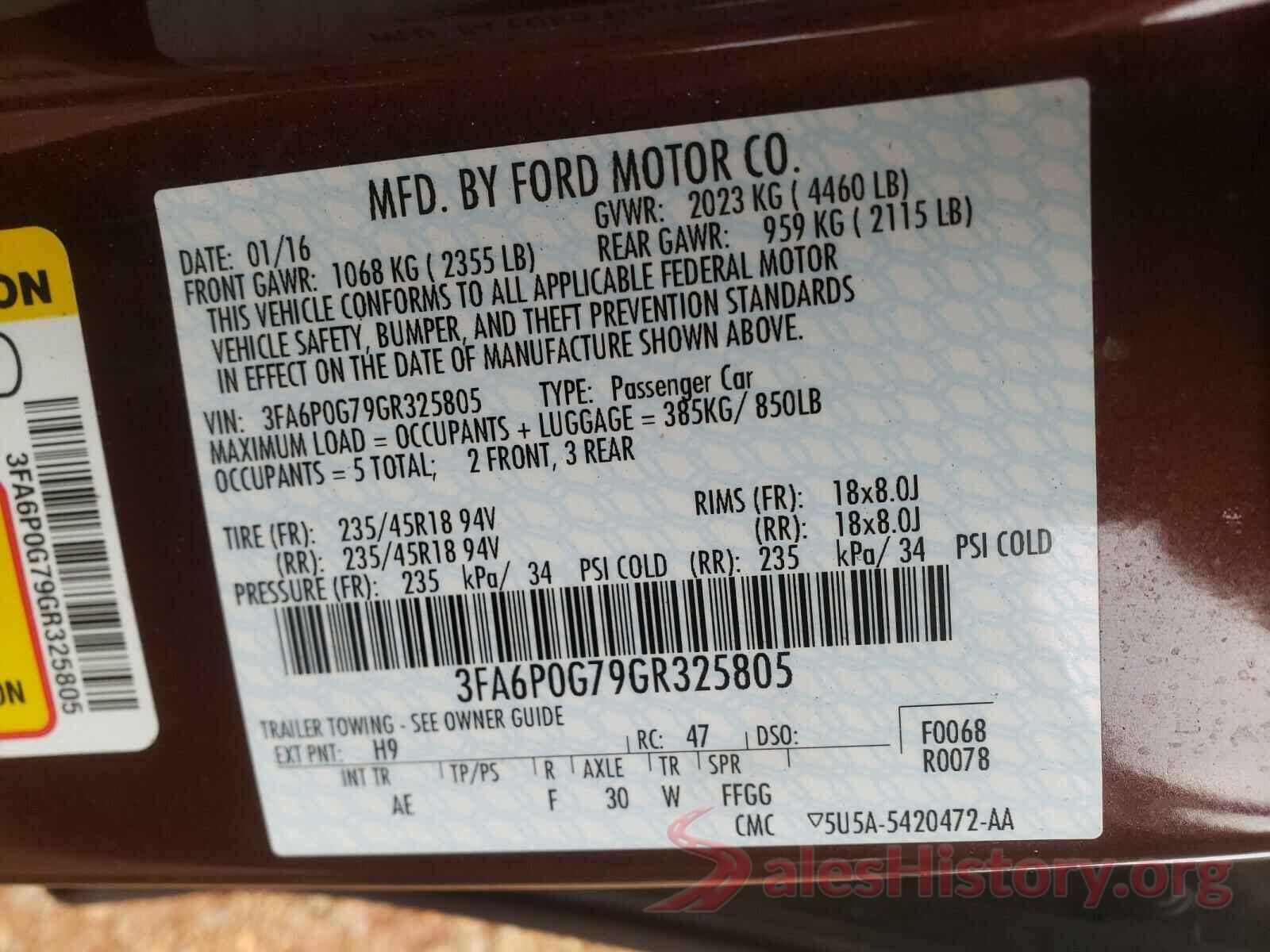 3FA6P0G79GR325805 2016 FORD FUSION