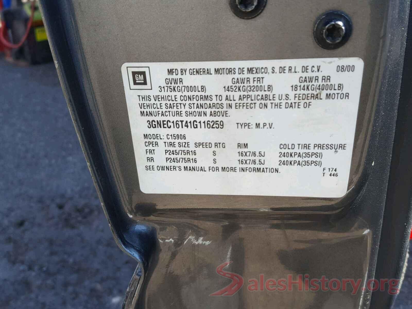 2T3C1RFV1MW108999 2001 CHEVROLET SUBURBAN