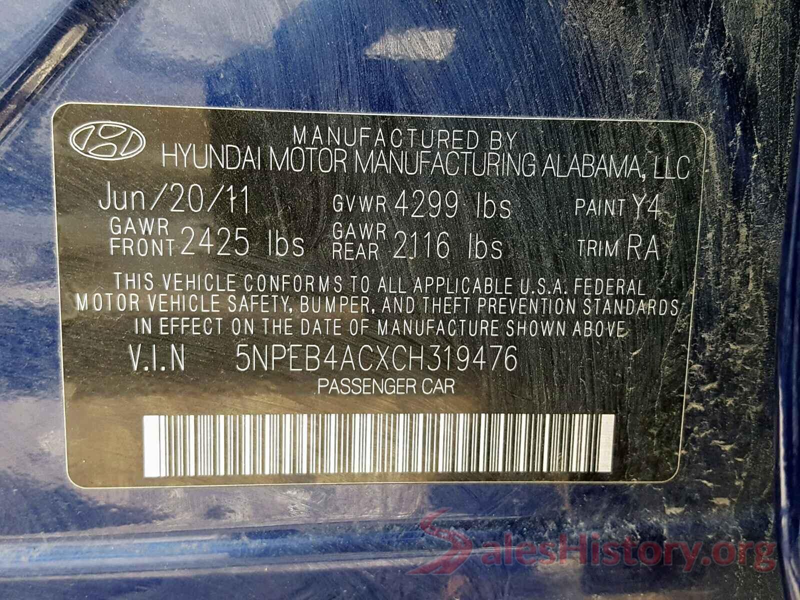 4T1L11AK7LU936173 2012 HYUNDAI SONATA