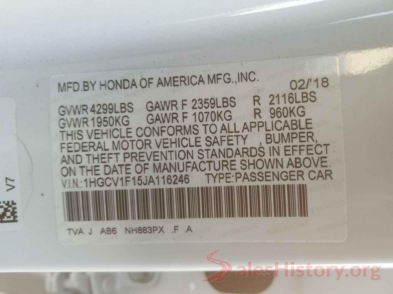 1HGCV1F15JA116246 2018 HONDA ACCORD