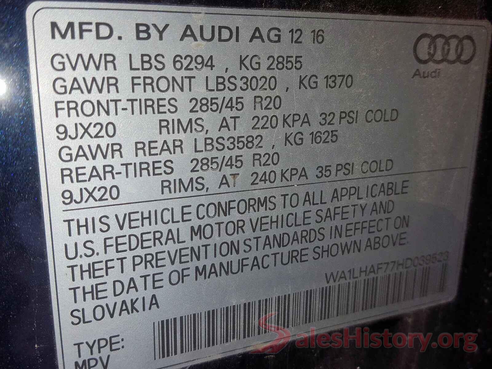 3MYDLBYV6KY503871 2017 AUDI Q7