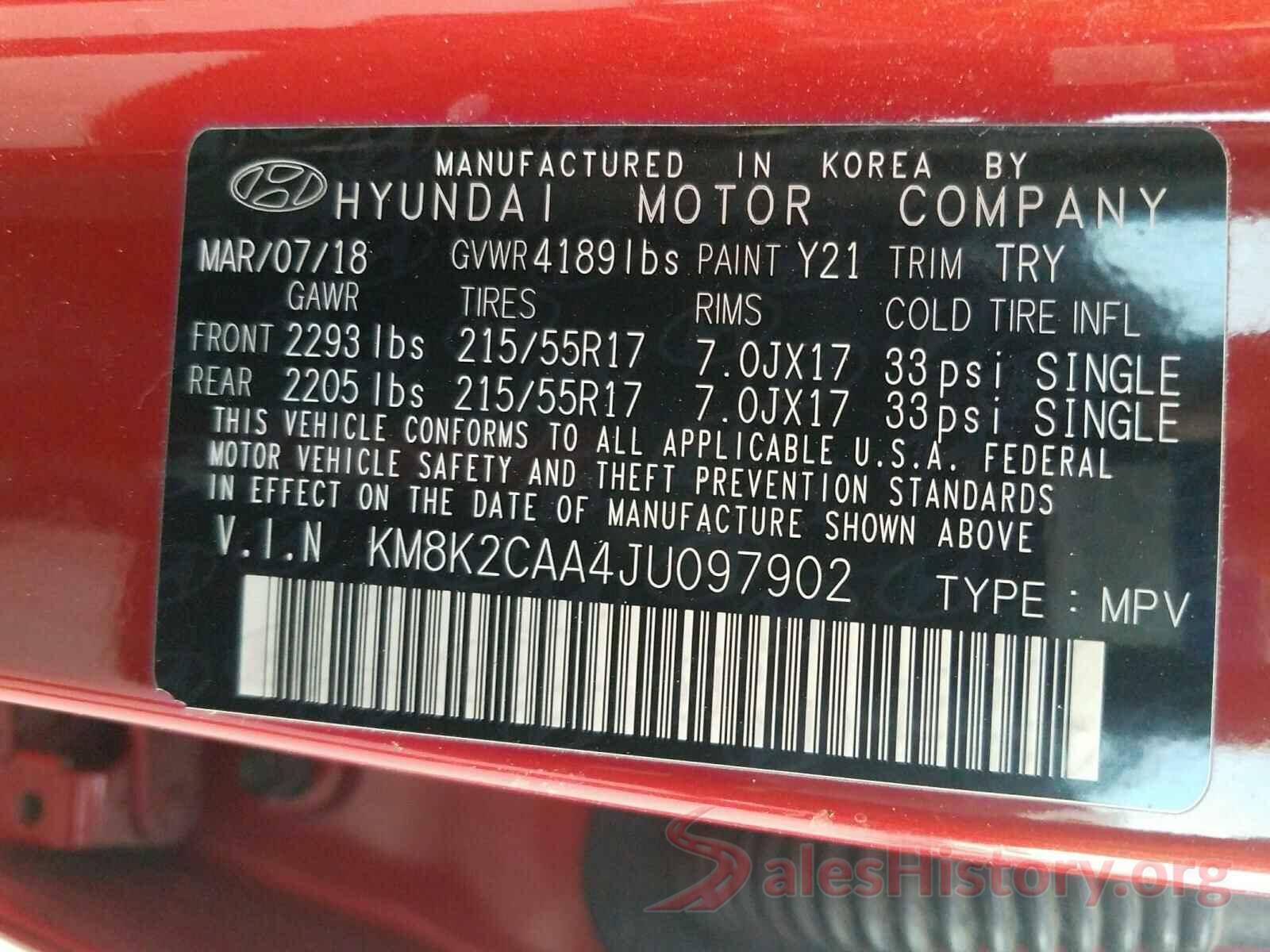 KM8K2CAA4JU097902 2018 HYUNDAI KONA