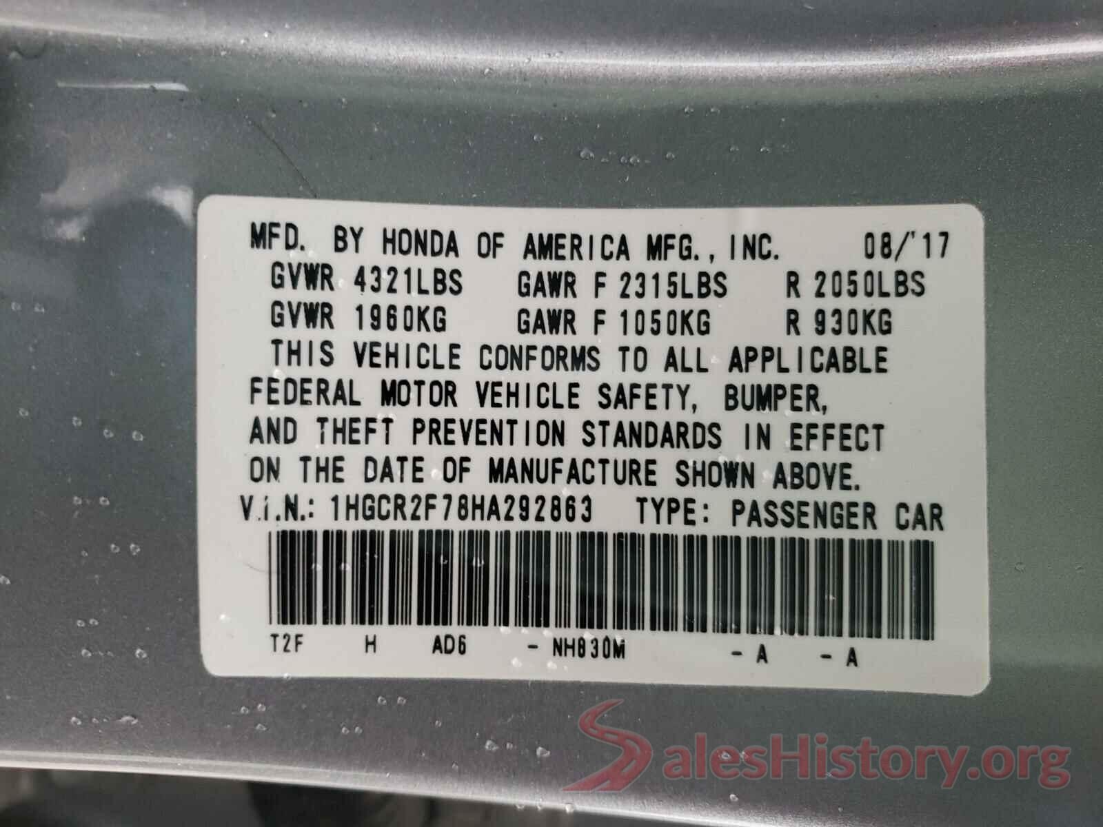 1HGCR2F78HA292863 2017 HONDA ACCORD