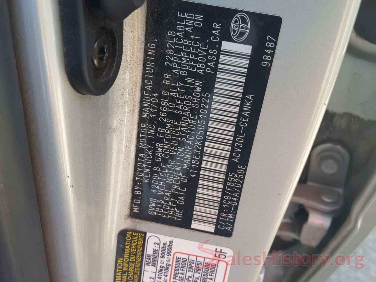 JTDKAMFP8M3196646 2005 TOYOTA CAMRY