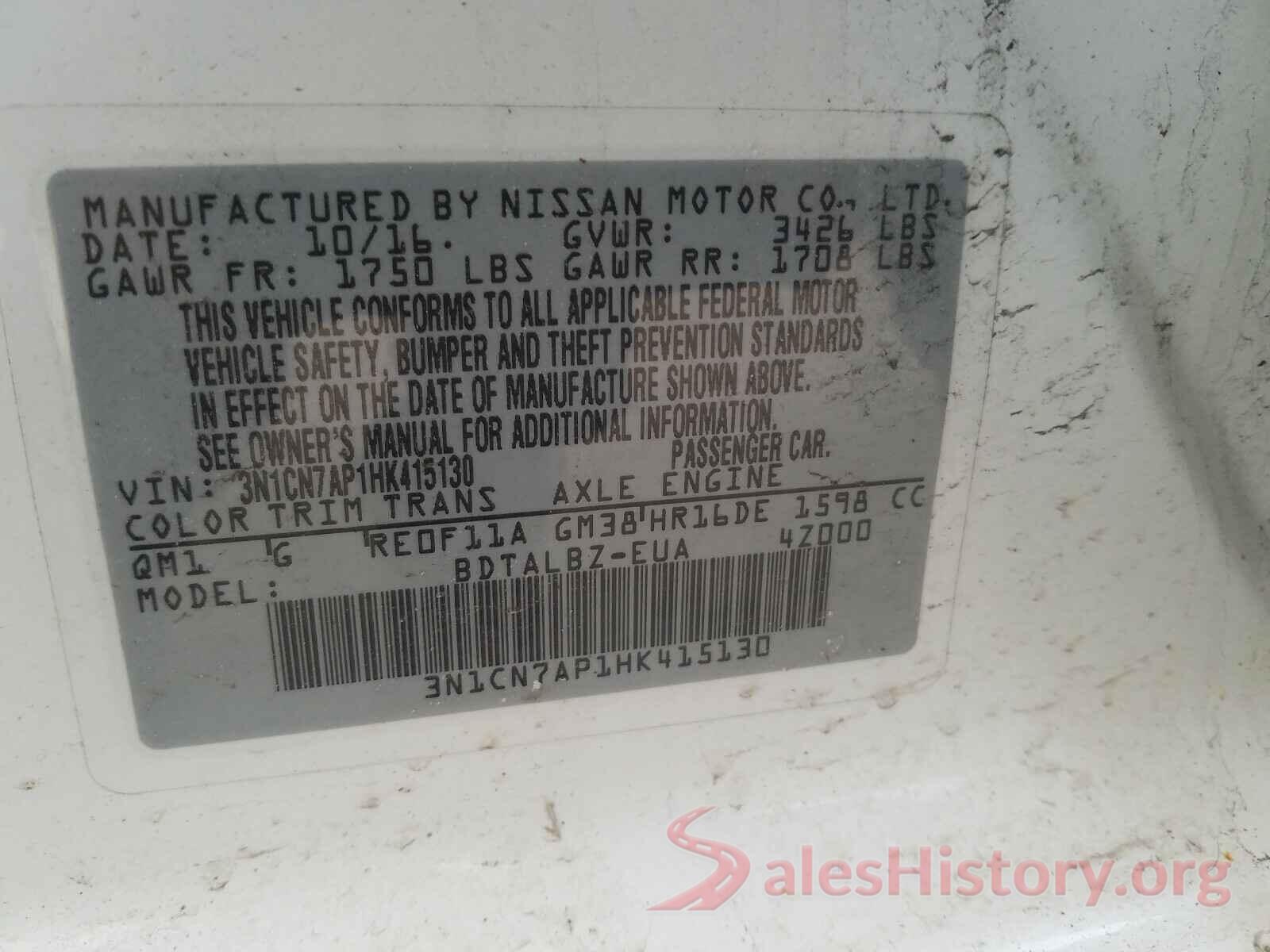 3N1CN7AP1HK415130 2017 NISSAN VERSA