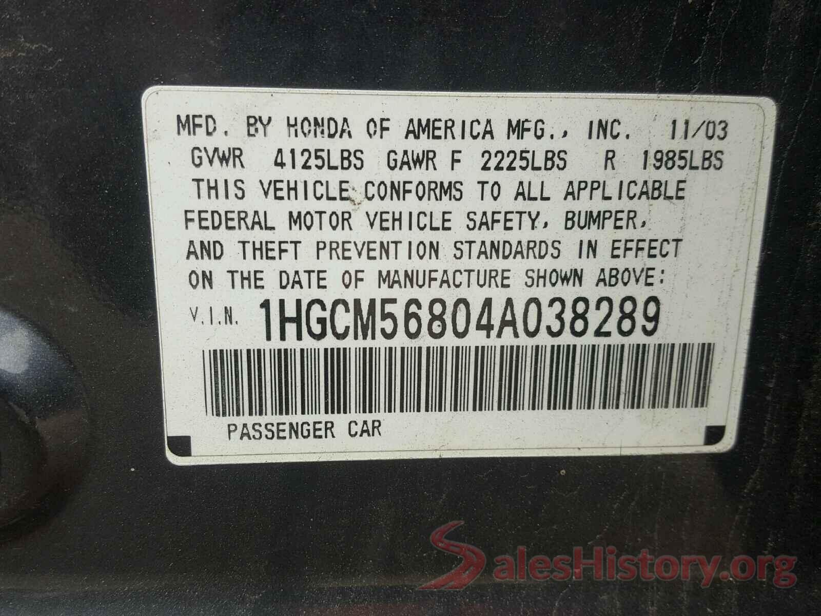 JF1VA2Y66L9827840 2004 HONDA ACCORD