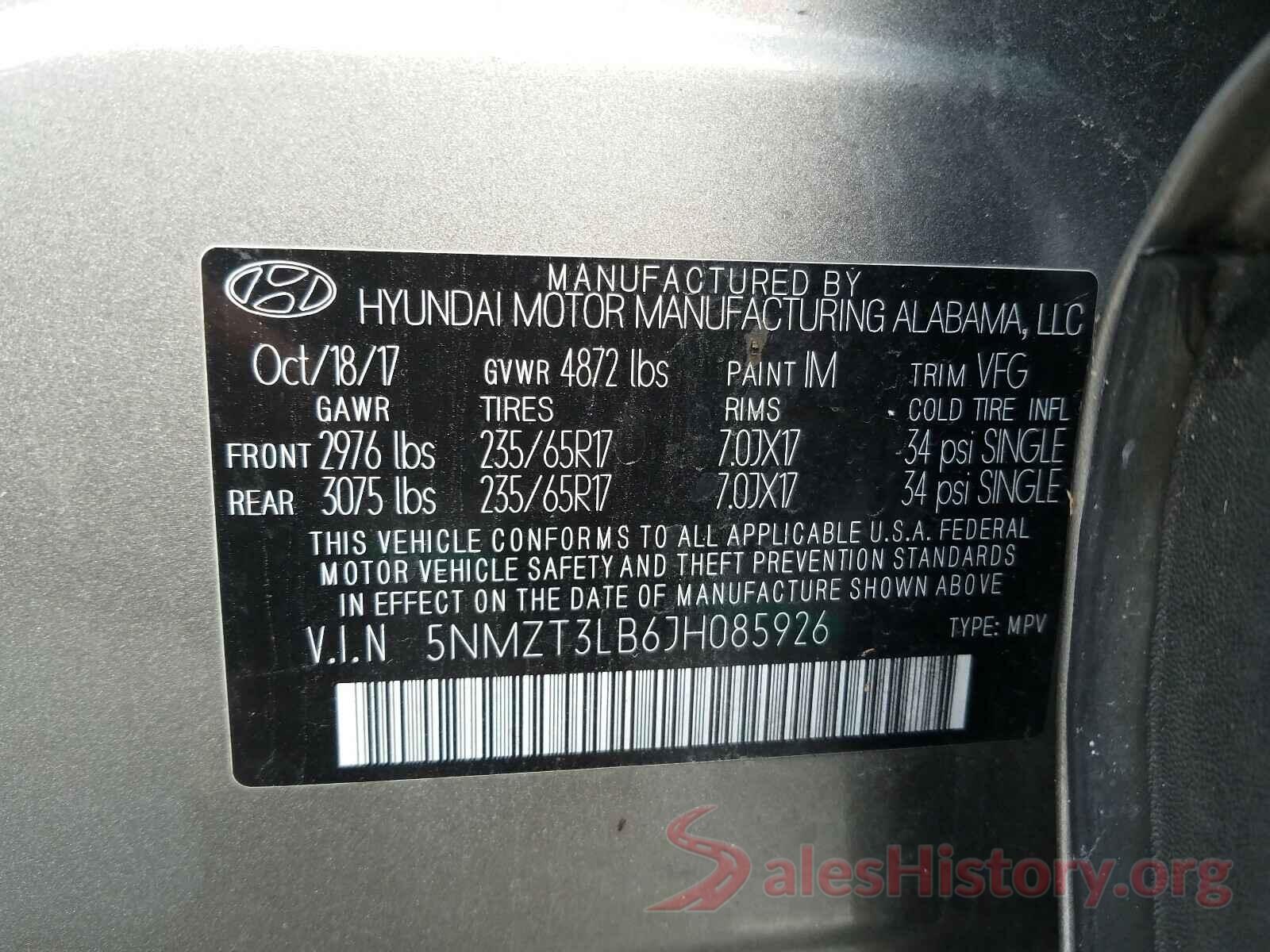 5NMZT3LB6JH085926 2018 HYUNDAI SANTA FE