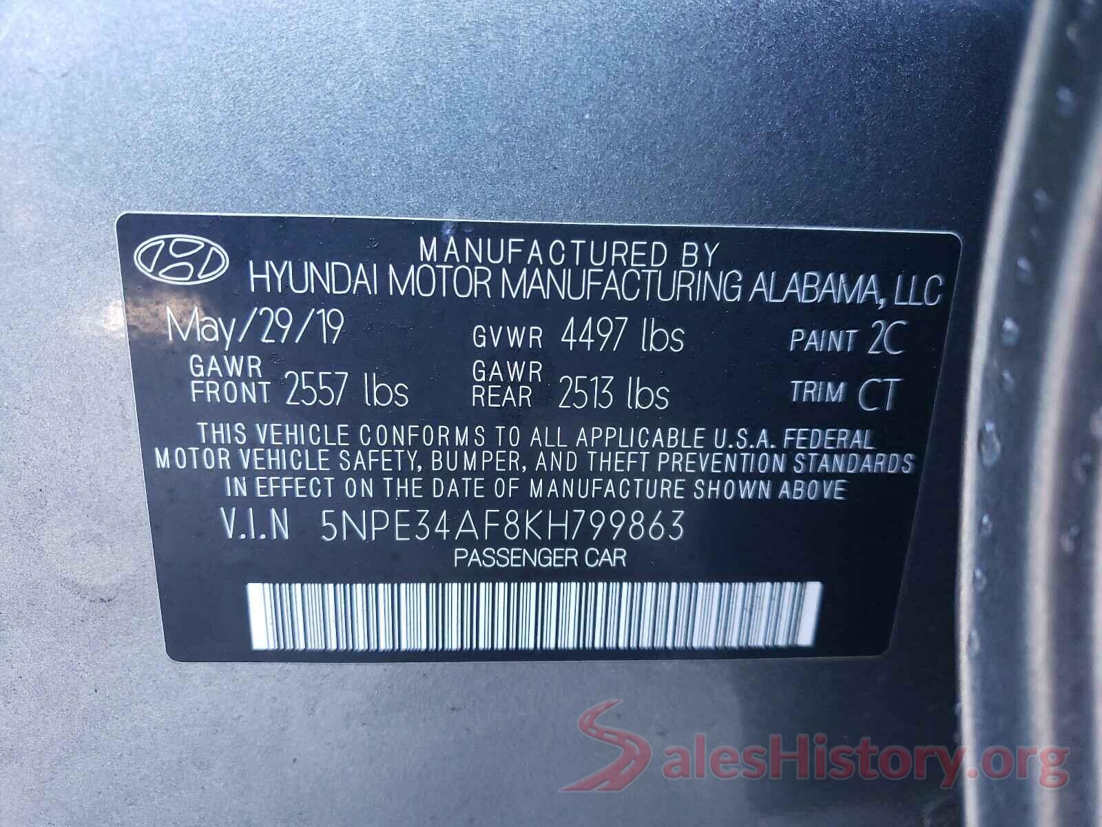 5NPE34AF8KH799863 2019 HYUNDAI SONATA