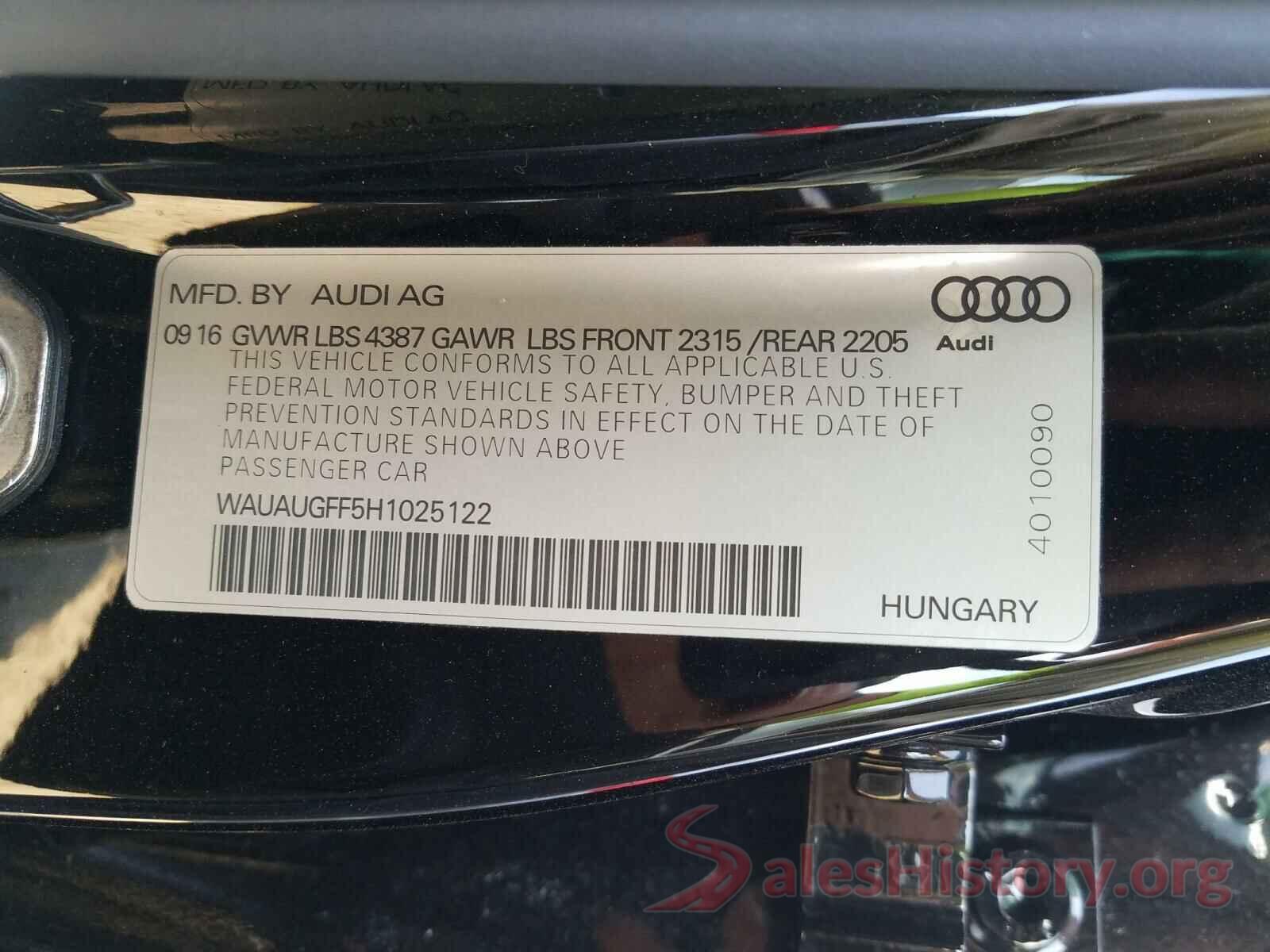 WAUAUGFF5H1025122 2017 AUDI A3