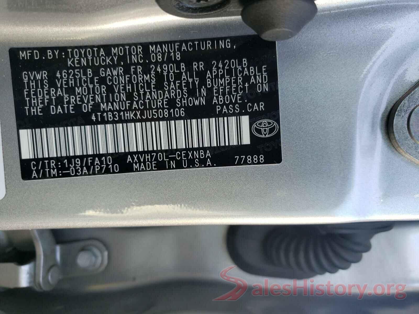 4T1B31HKXJU508106 2018 TOYOTA CAMRY