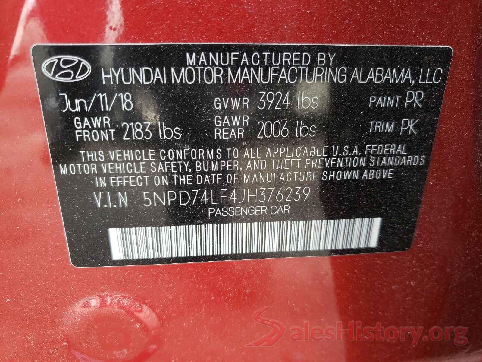 5NPD74LF4JH376239 2018 HYUNDAI ELANTRA