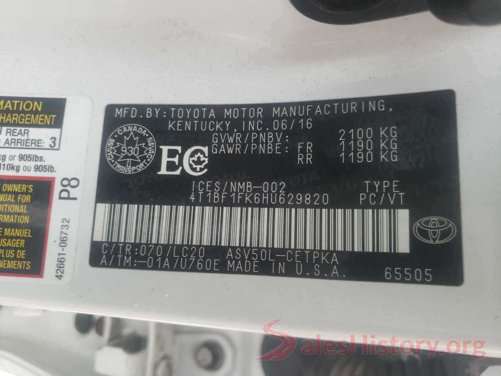 4T1BF1FK6HU629820 2017 TOYOTA CAMRY