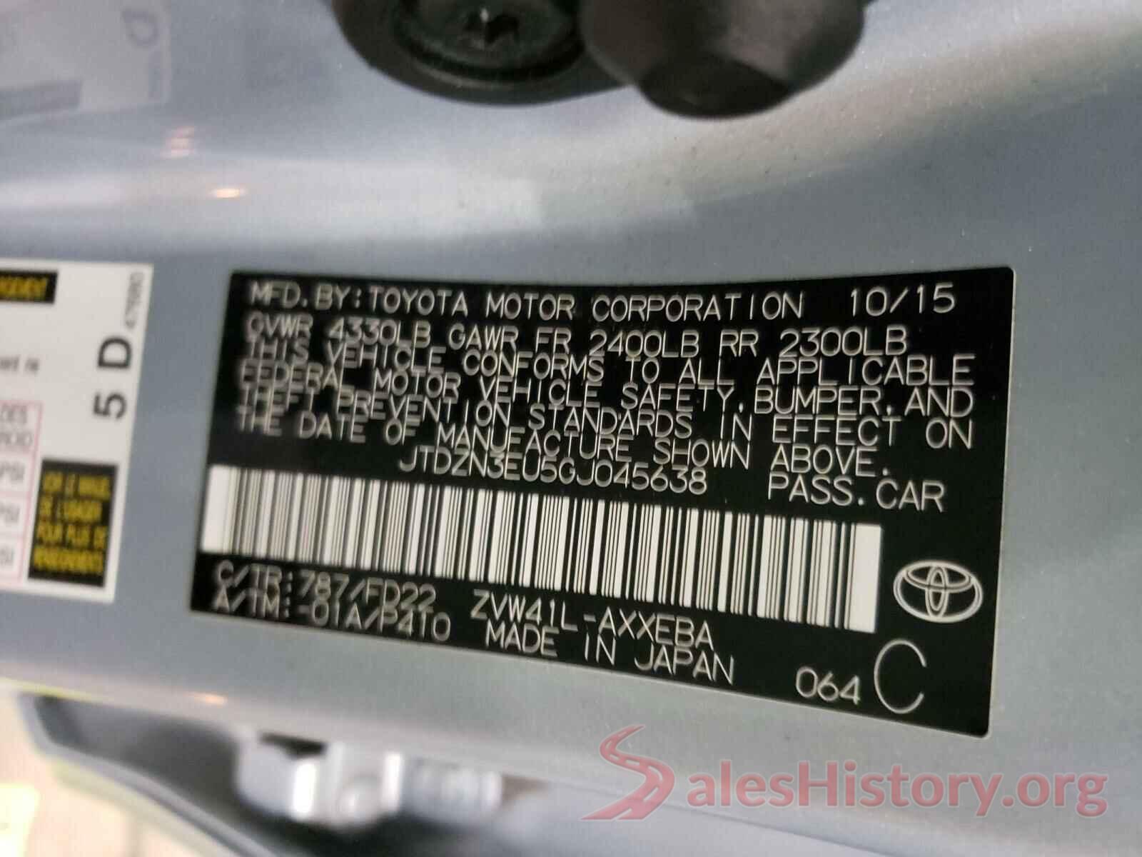 JTDZN3EU5GJ045638 2016 TOYOTA PRIUS