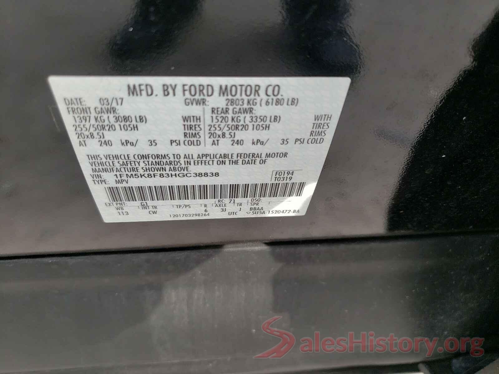 1FM5K8F83HGC38838 2017 FORD EXPLORER