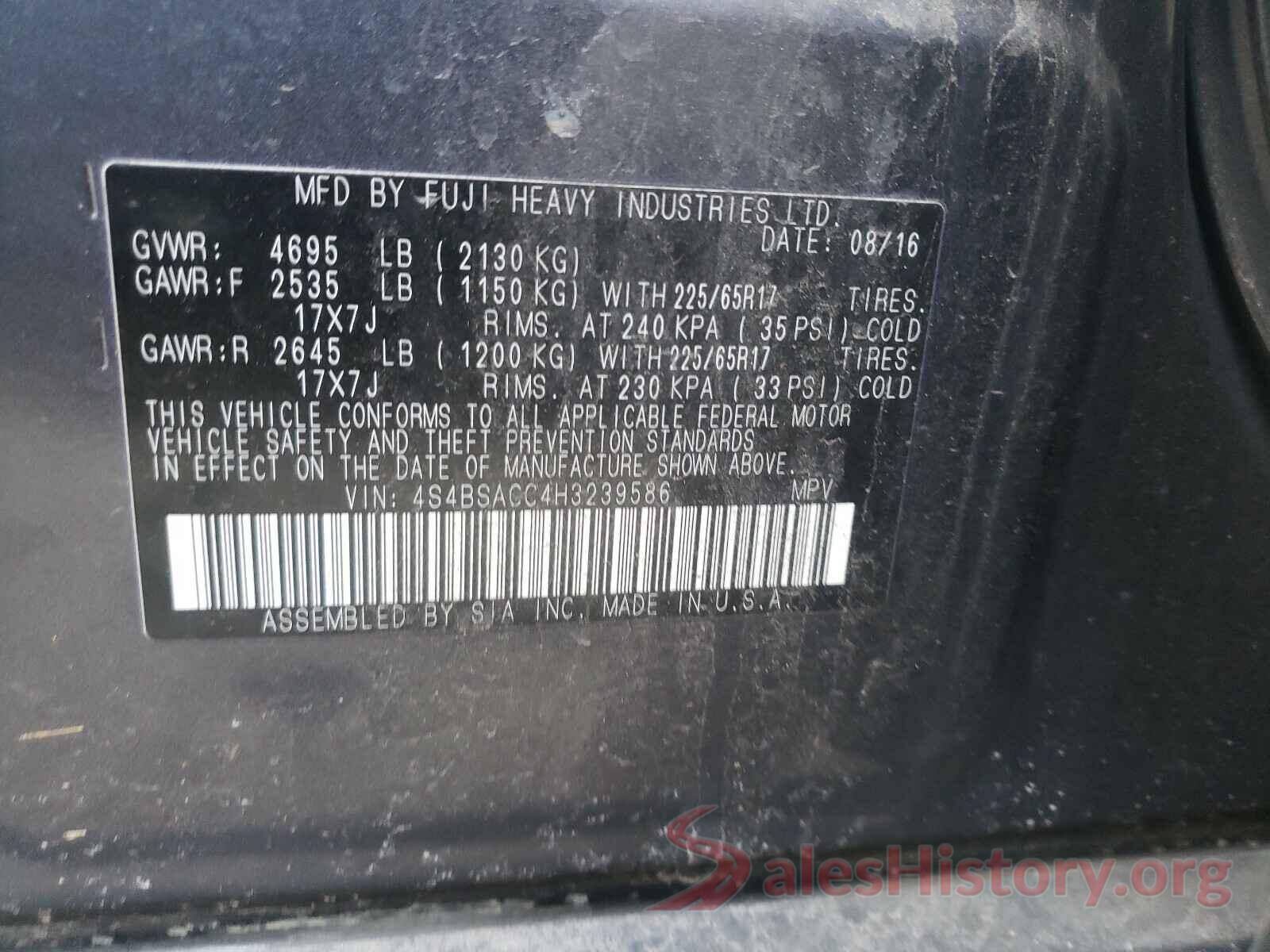 4S4BSACC4H3239586 2017 SUBARU OUTBACK