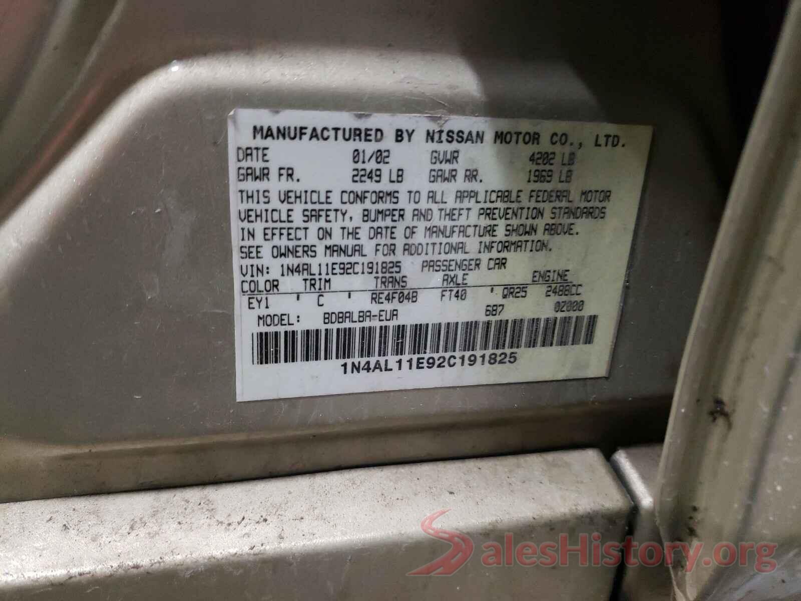 5TDJZRFH7HS376179 2002 NISSAN ALTIMA