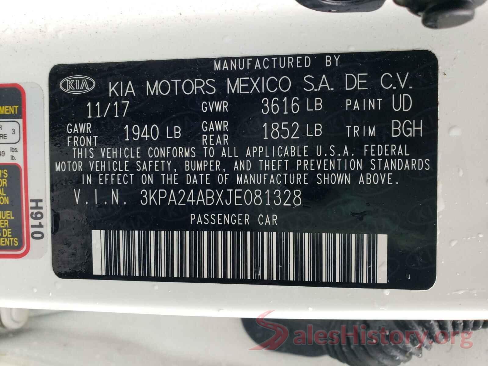 3KPA24ABXJE081328 2018 KIA RIO