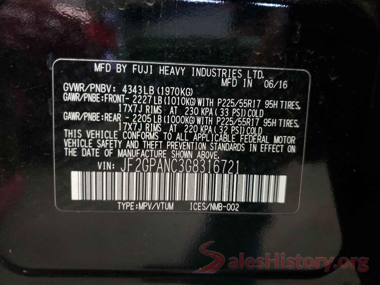 JF2GPANC3G8316721 2016 SUBARU CROSSTREK