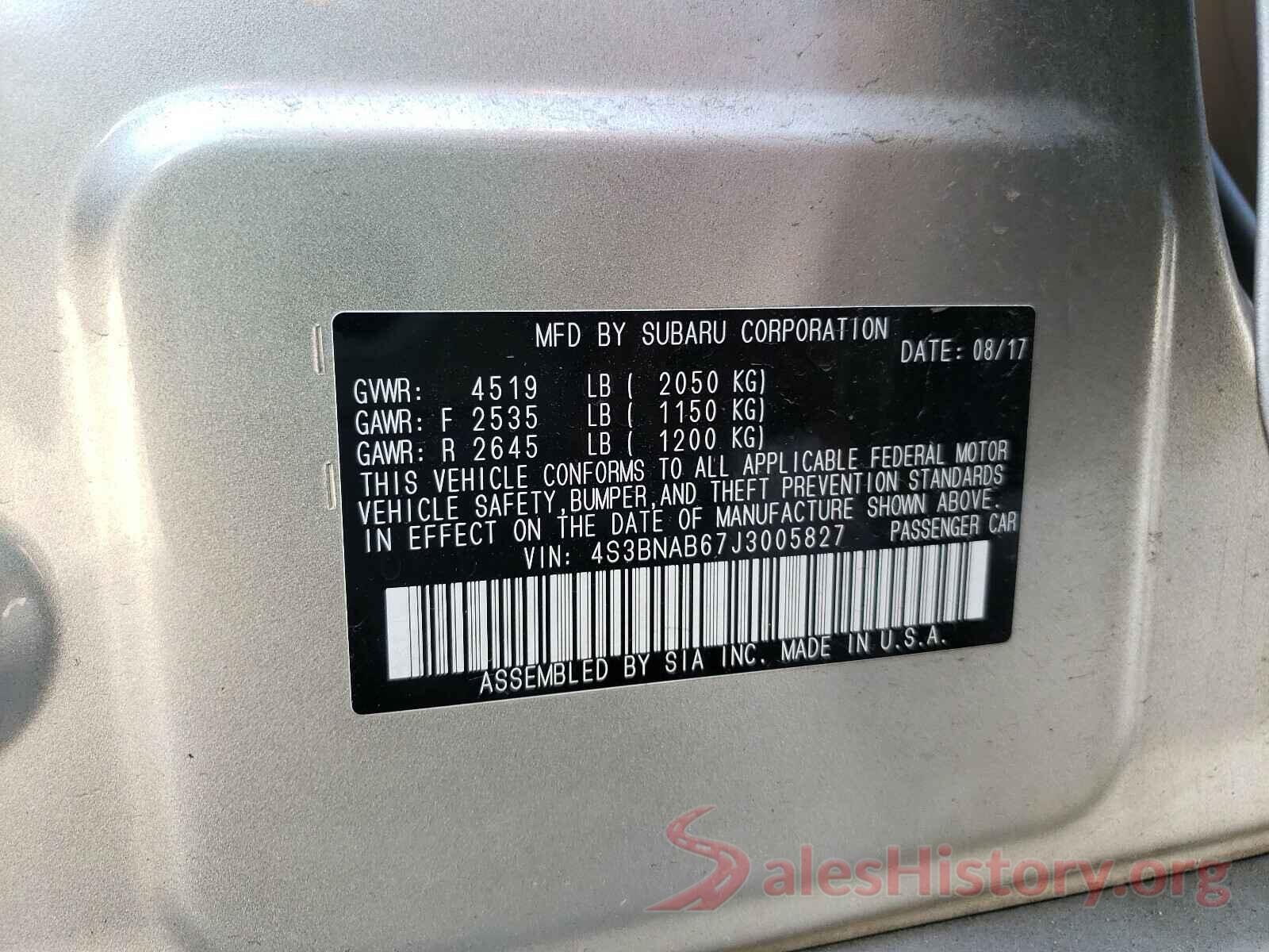 4S3BNAB67J3005827 2018 SUBARU LEGACY