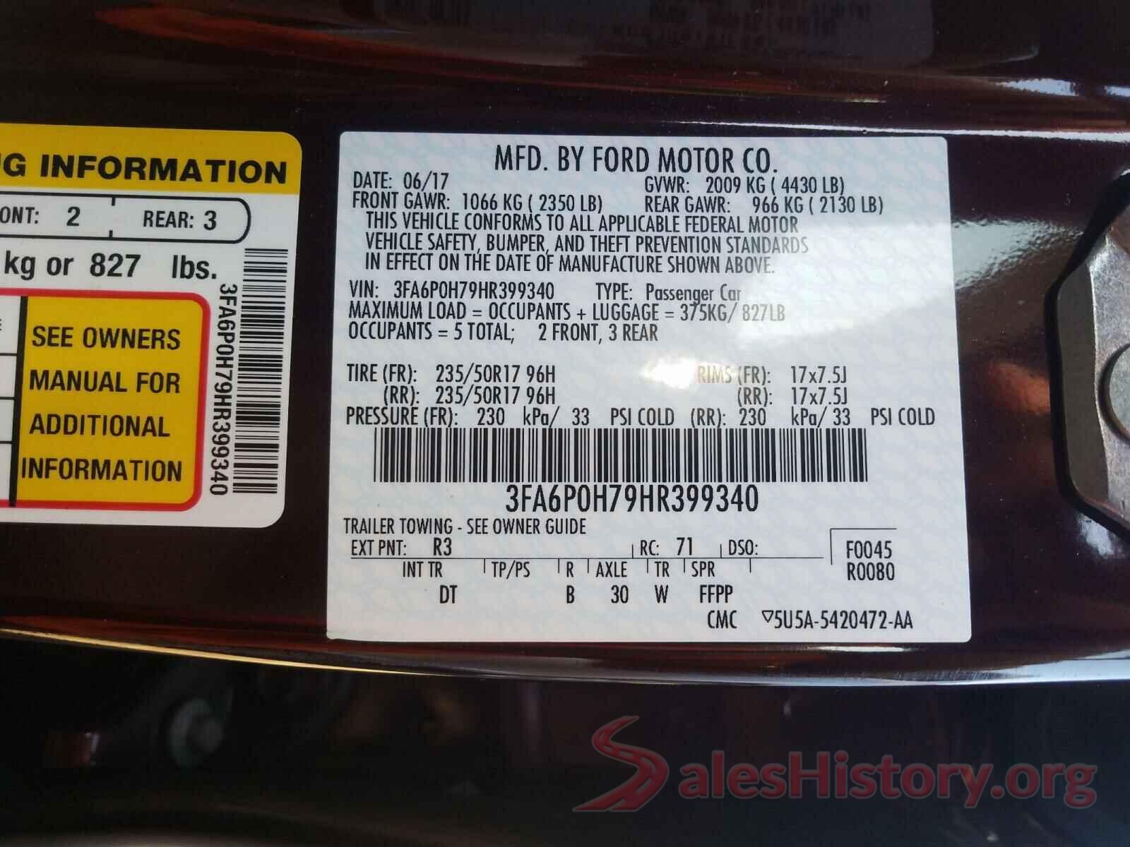 3FA6P0H79HR399340 2017 FORD FUSION