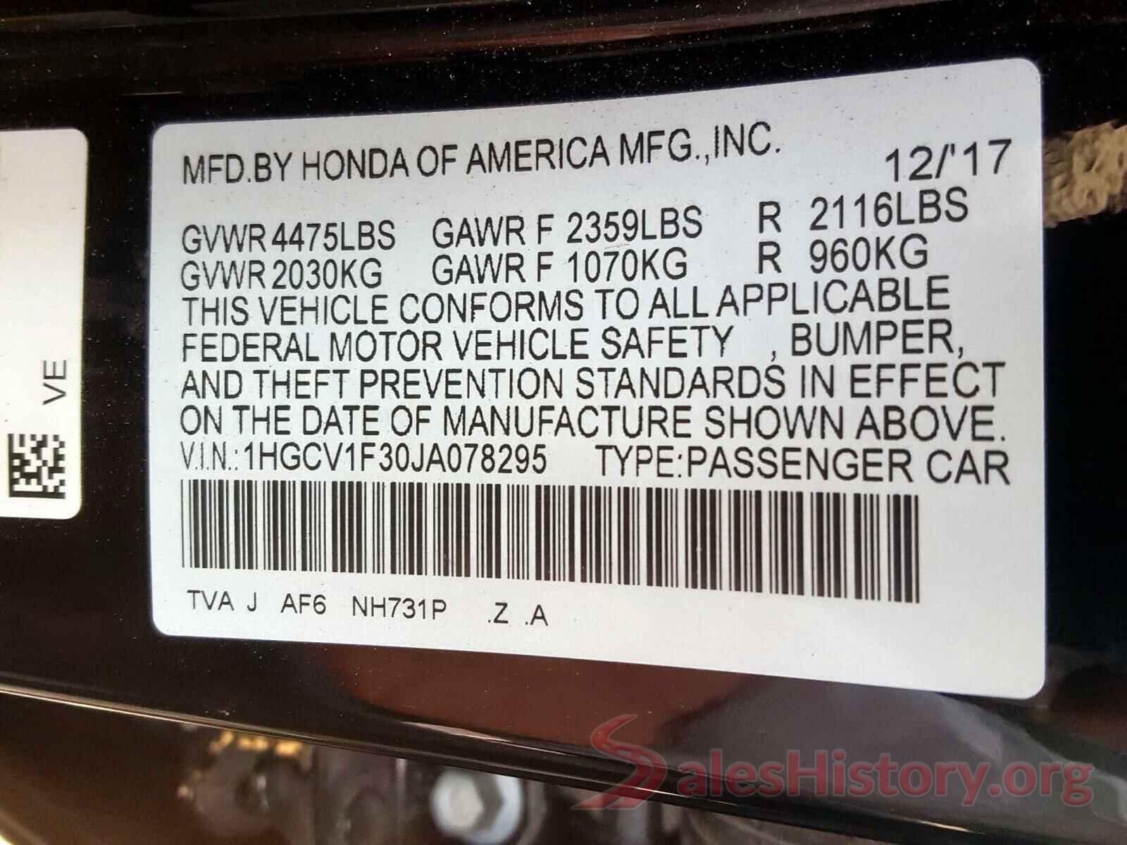 JTMDJREVXHD145509 2018 HONDA ACCORD