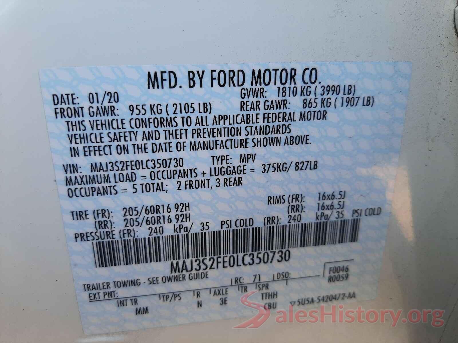 MAJ3S2FE0LC350730 2020 FORD ALL OTHER