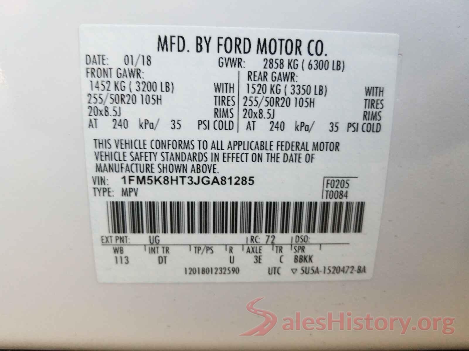 1FM5K8HT3JGA81285 2018 FORD EXPLORER