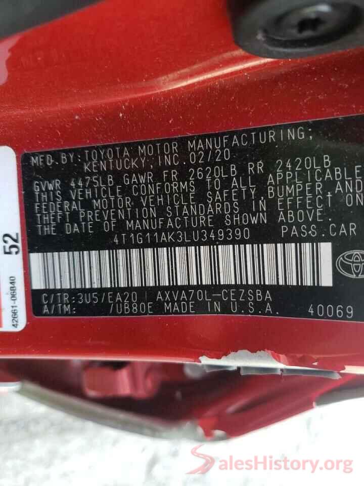 4T1G11AK3LU349390 2020 TOYOTA CAMRY