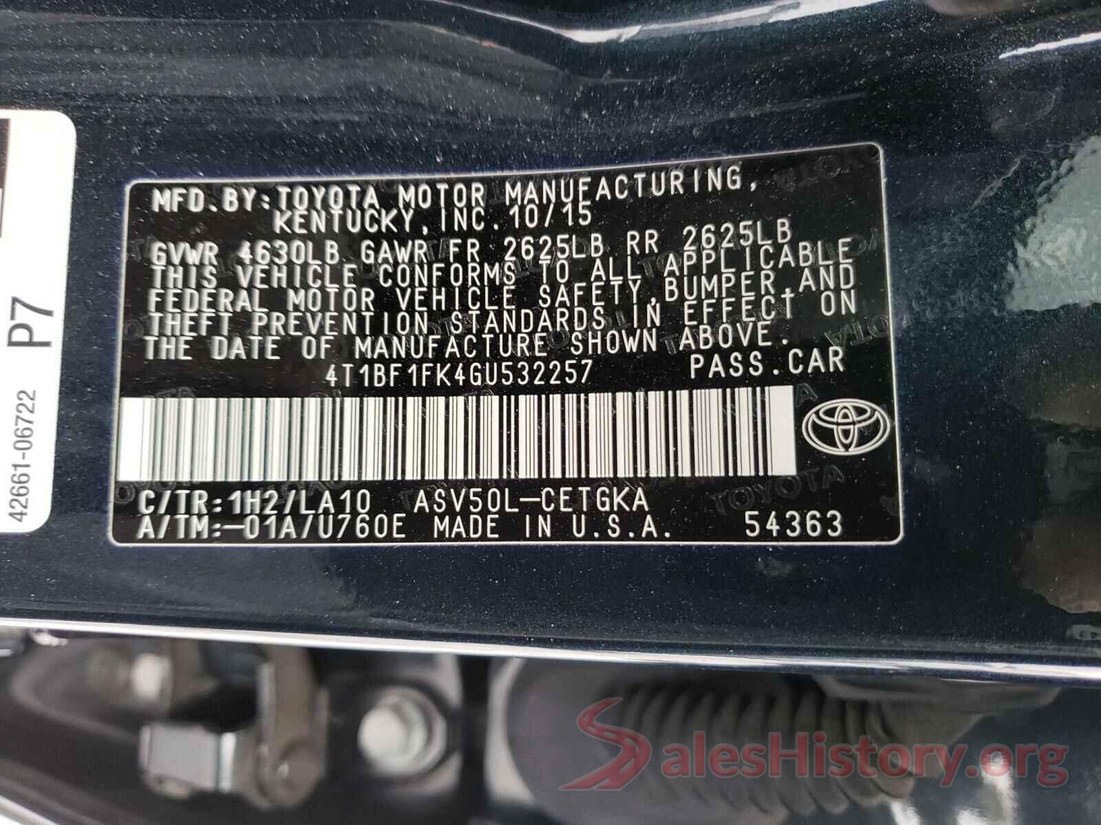 4T1BF1FK4GU532257 2016 TOYOTA CAMRY