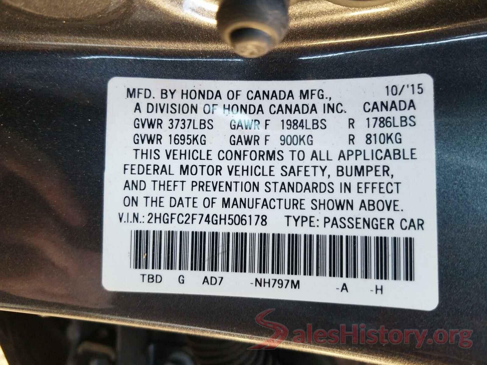 2HGFC2F74GH506178 2016 HONDA CIVIC