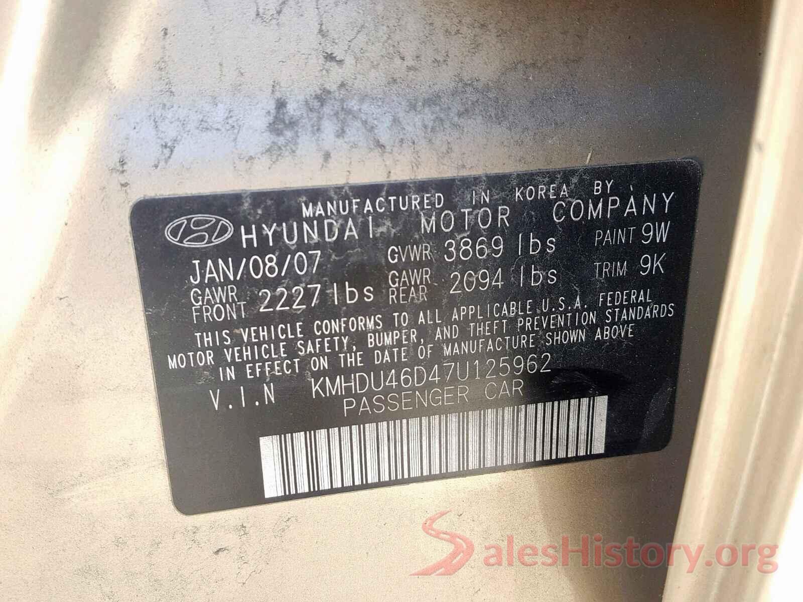 4T1B11HKXJU657685 2007 HYUNDAI ELANTRA