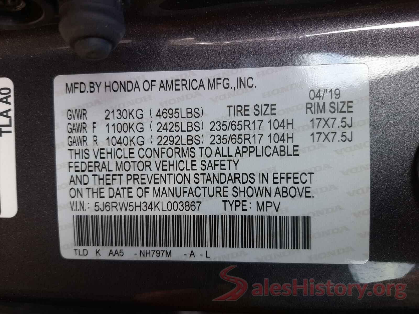 4T1G11AK5LU956603 2019 HONDA CRV