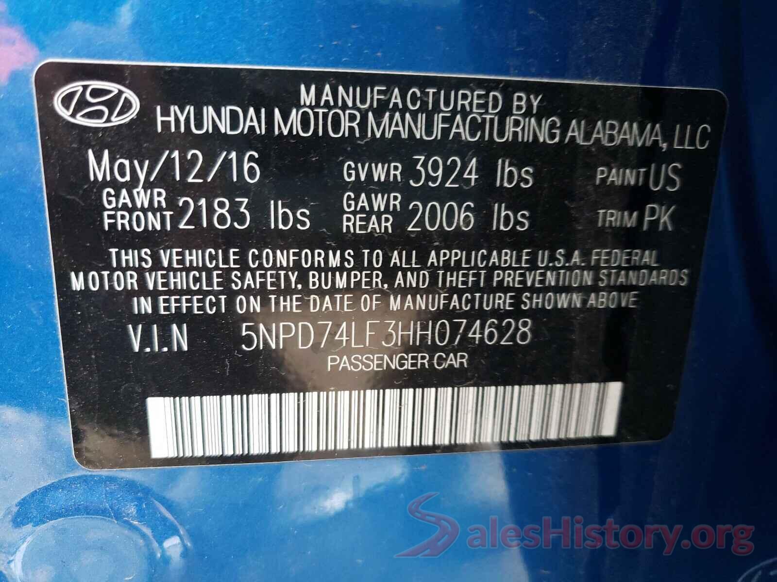 5NPD74LF3HH074628 2017 HYUNDAI ELANTRA