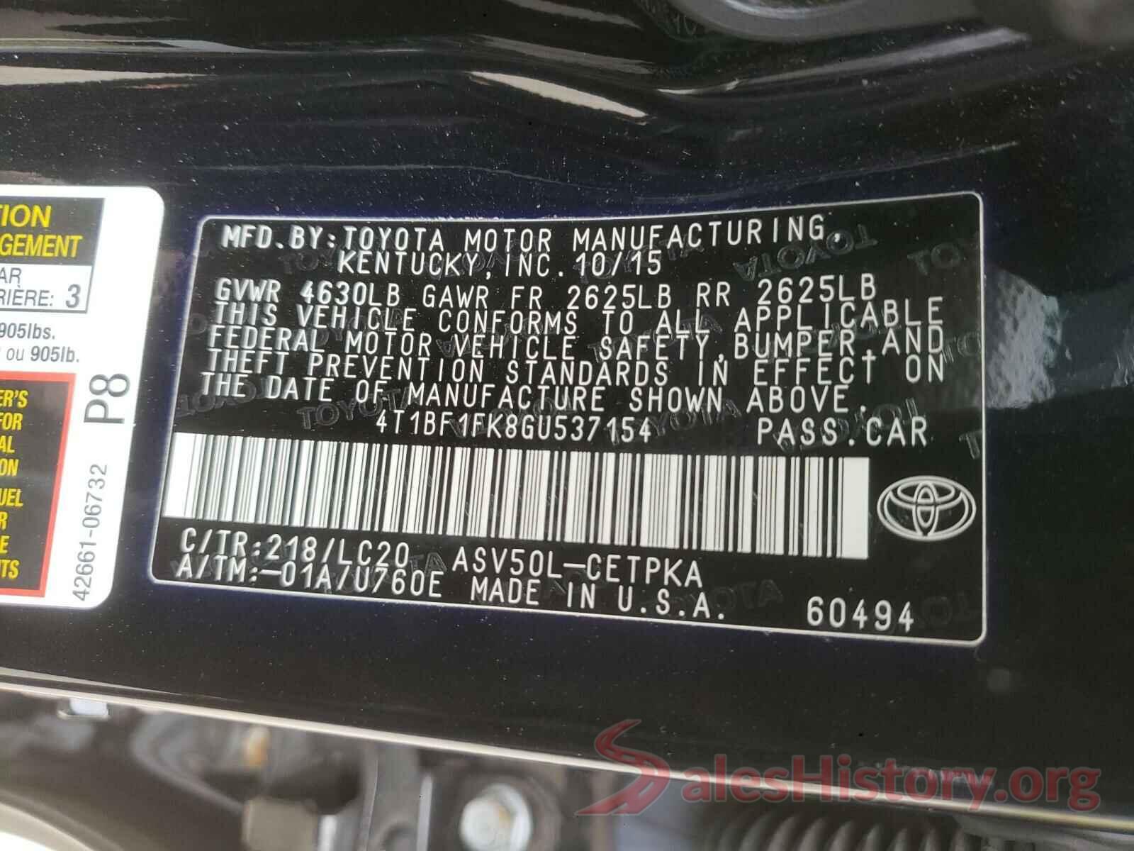 4T1BF1FK8GU537154 2016 TOYOTA CAMRY