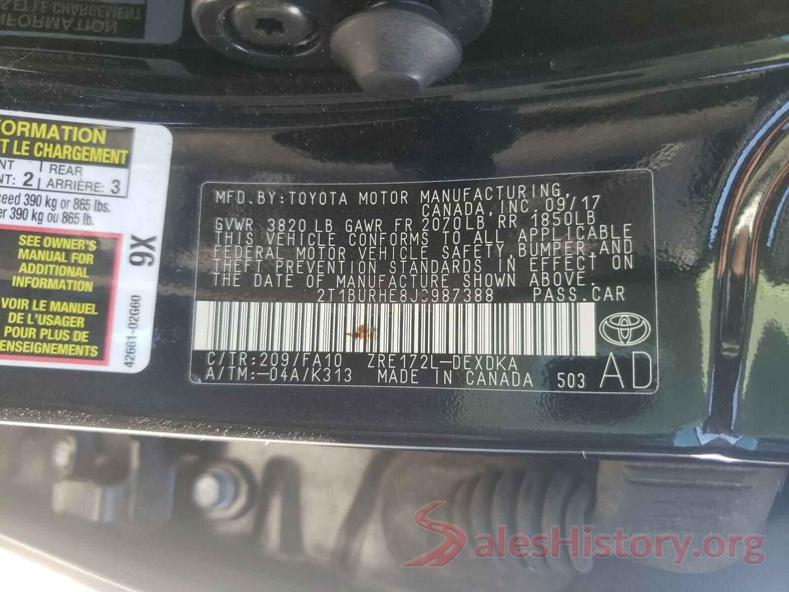 2T1BURHE8JC987388 2018 TOYOTA COROLLA