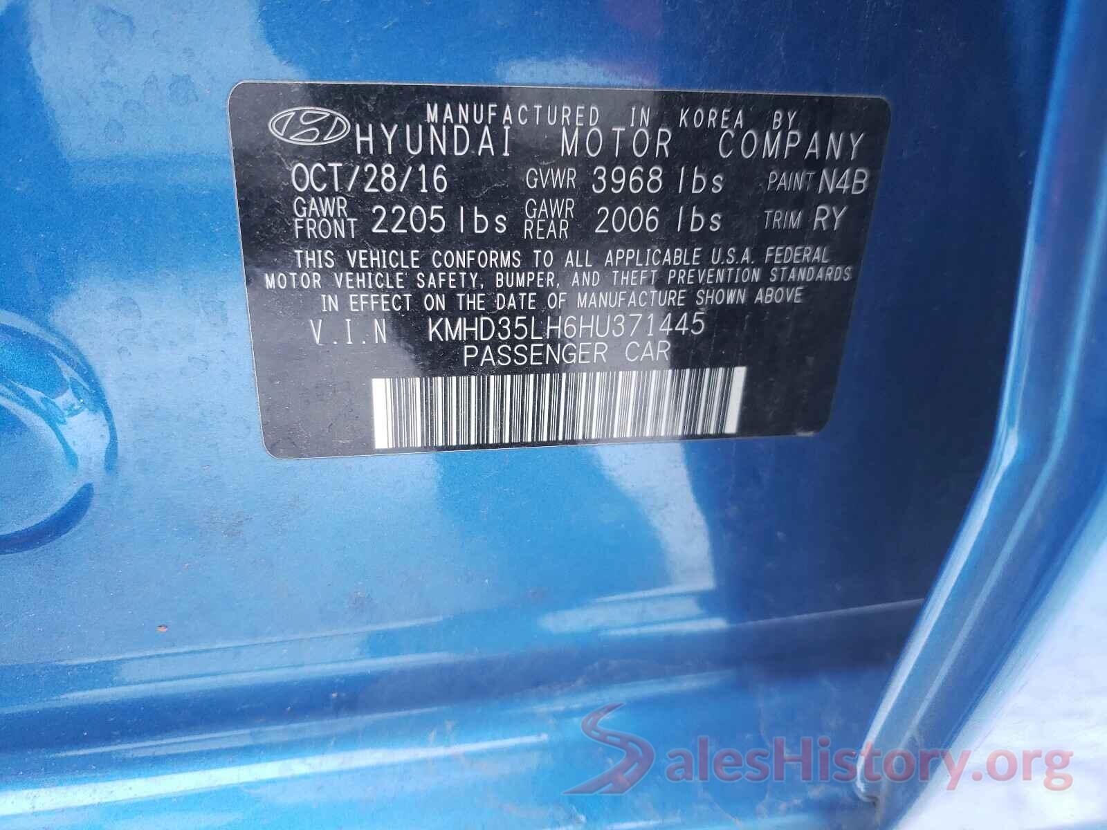 KMHD35LH6HU371445 2017 HYUNDAI ELANTRA