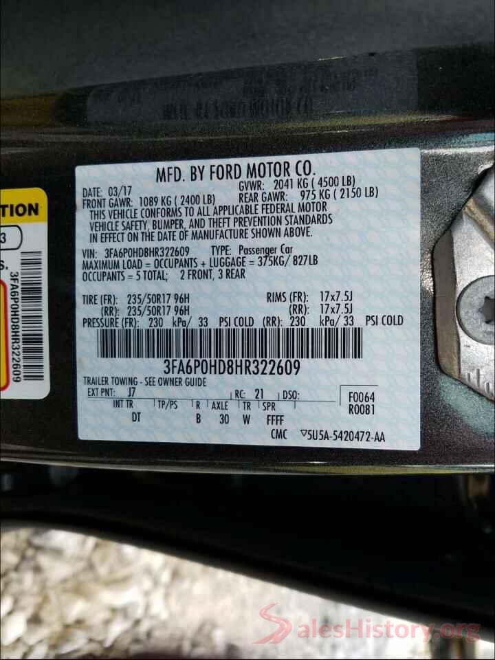 3FA6P0HD8HR322609 2017 FORD FUSION