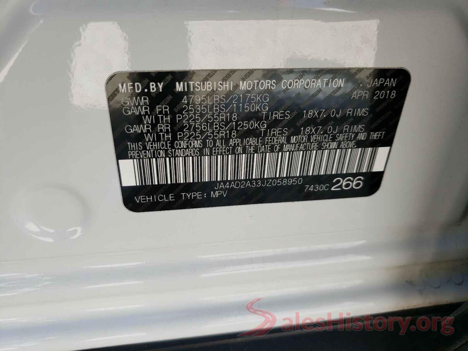 JA4AD2A33JZ058950 2018 MITSUBISHI OUTLANDER