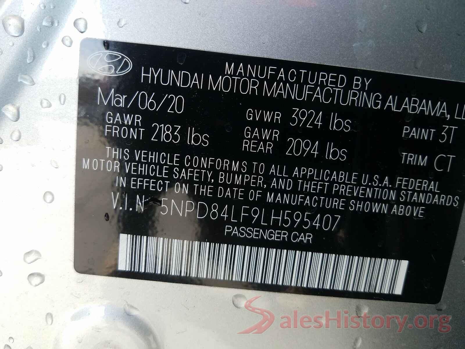 5NPD84LF9LH595407 2020 HYUNDAI ELANTRA