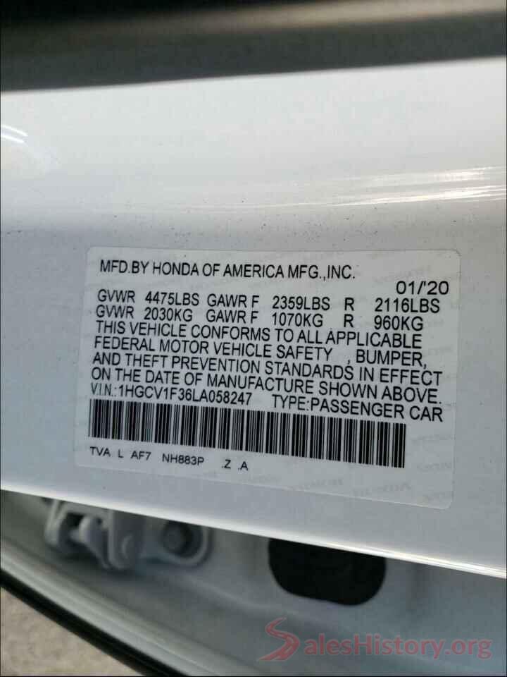 1HGCV1F36LA058247 2020 HONDA ACCORD