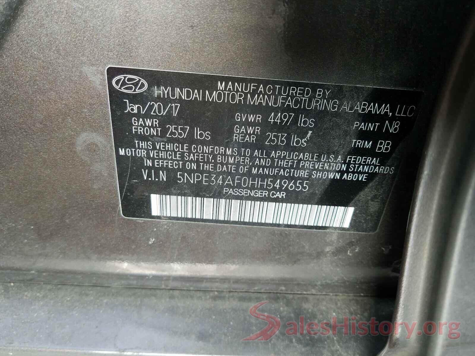 5NPE34AF0HH549655 2017 HYUNDAI SONATA