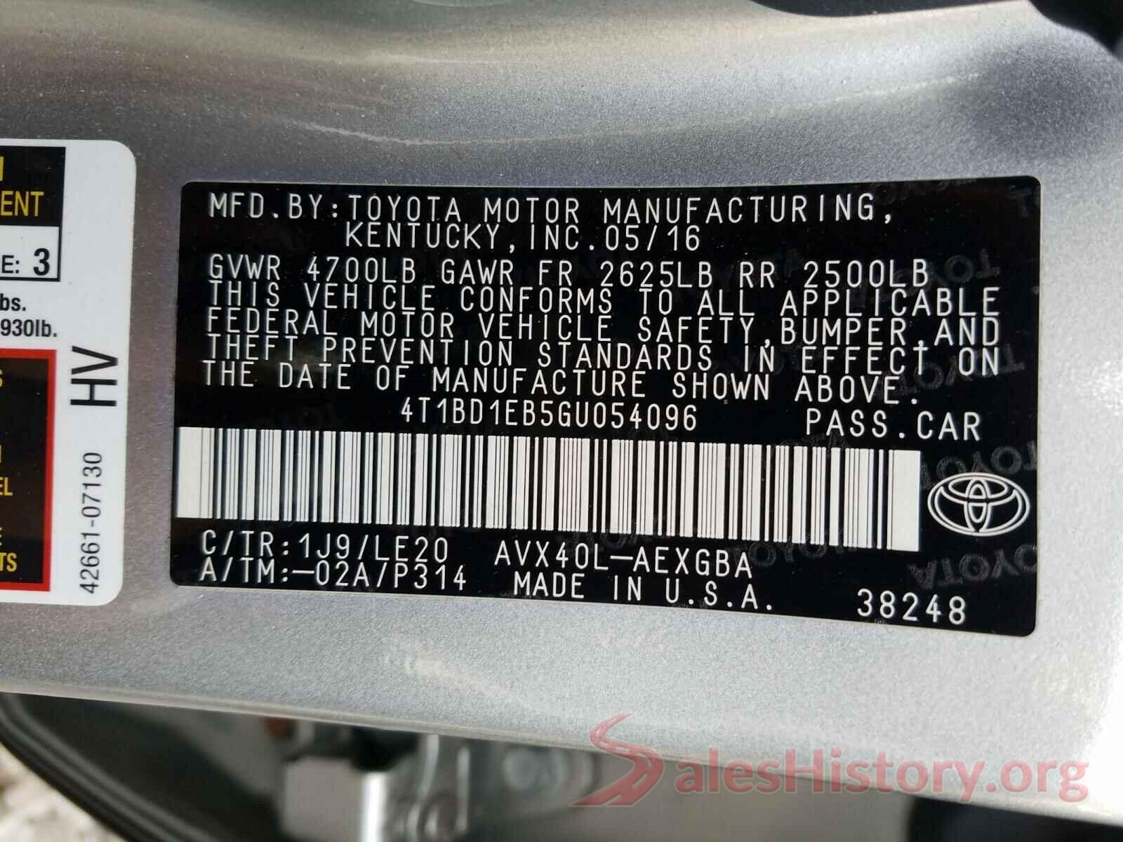 4T1BD1EB5GU054096 2016 TOYOTA AVALON