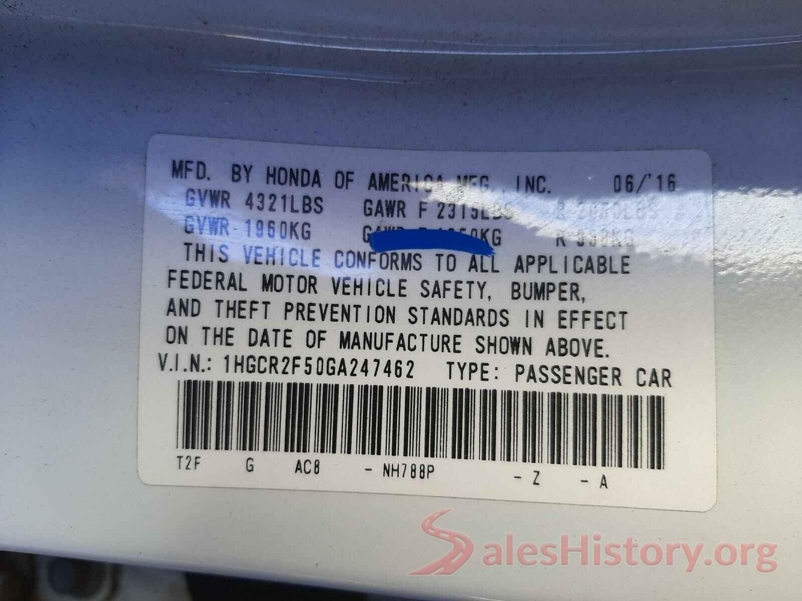 1HGCR2F50GA247462 2016 HONDA ACCORD