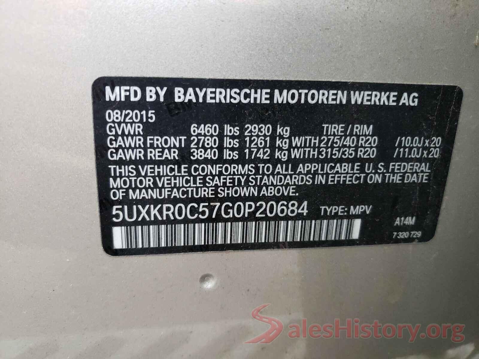 5UXKR0C57G0P20684 2016 BMW X5